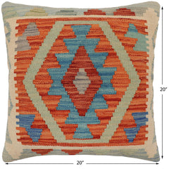 handmade Traditional Pillow Rust Blue Hand-Woven SQUARE 100% WOOL  Hand woven turkish pillow  PILLOW