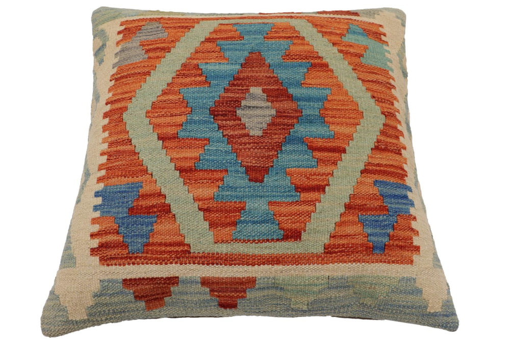 handmade Traditional Pillow Rust Blue Hand-Woven SQUARE 100% WOOL  Hand woven turkish pillow  PILLOW