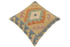 handmade Traditional Pillow Blue Gold Hand-Woven SQUARE 100% WOOL  Hand woven turkish pillow  PILLOW