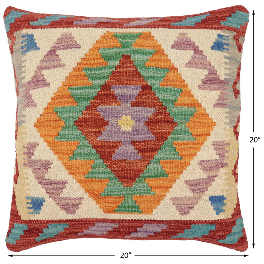 handmade Traditional Pillow Red Beige Hand-Woven SQUARE 100% WOOL  Hand woven turkish pillow  PILLOW