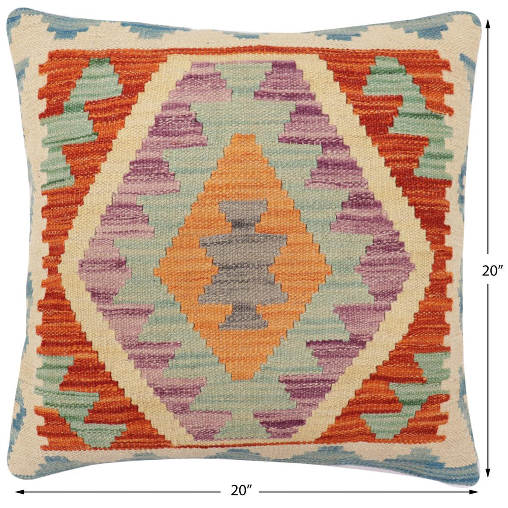 handmade Traditional Pillow Rust Blue Hand-Woven SQUARE 100% WOOL  Hand woven turkish pillow  PILLOW