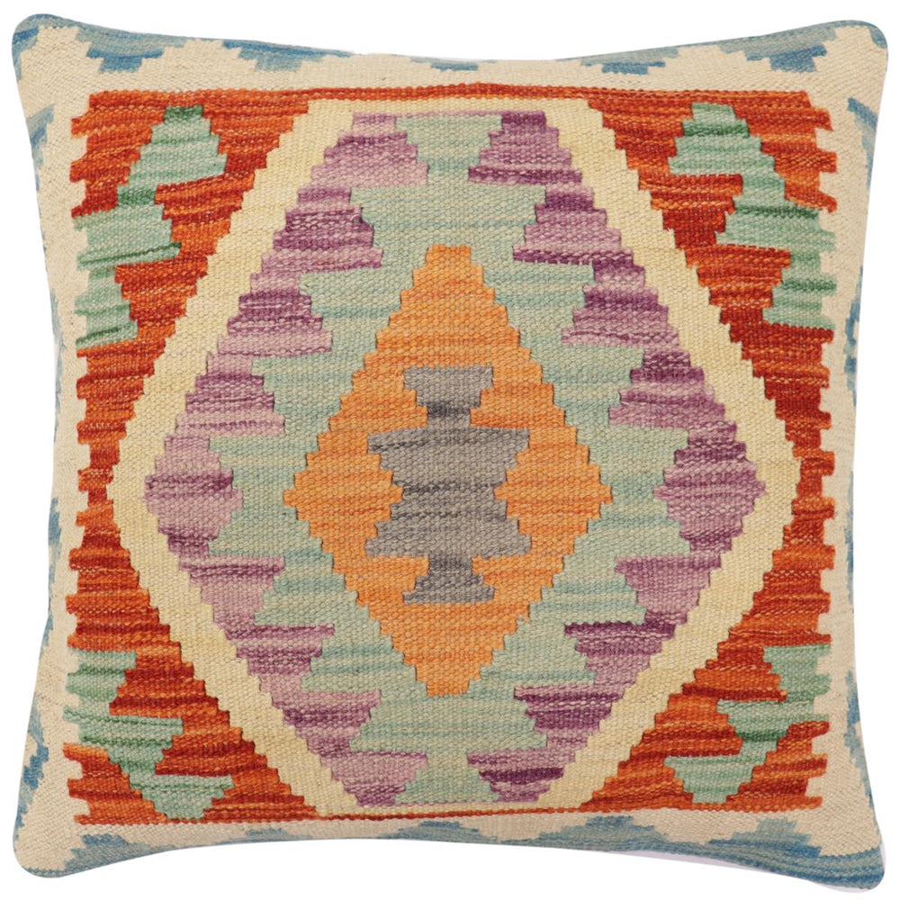 handmade Traditional Pillow Rust Blue Hand-Woven SQUARE 100% WOOL  Hand woven turkish pillow  PILLOW