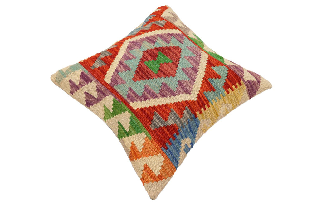 handmade Traditional Pillow Rust Blue Hand-Woven SQUARE 100% WOOL  Hand woven turkish pillow  PILLOW