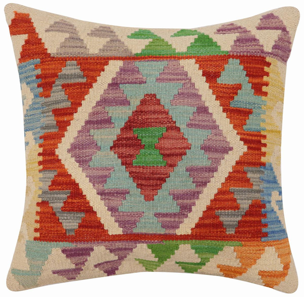 handmade Traditional Pillow Rust Blue Hand-Woven SQUARE 100% WOOL  Hand woven turkish pillow  PILLOW
