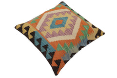 handmade Traditional Pillow Blue Beige Hand-Woven SQUARE 100% WOOL  Hand woven turkish pillow  PILLOW