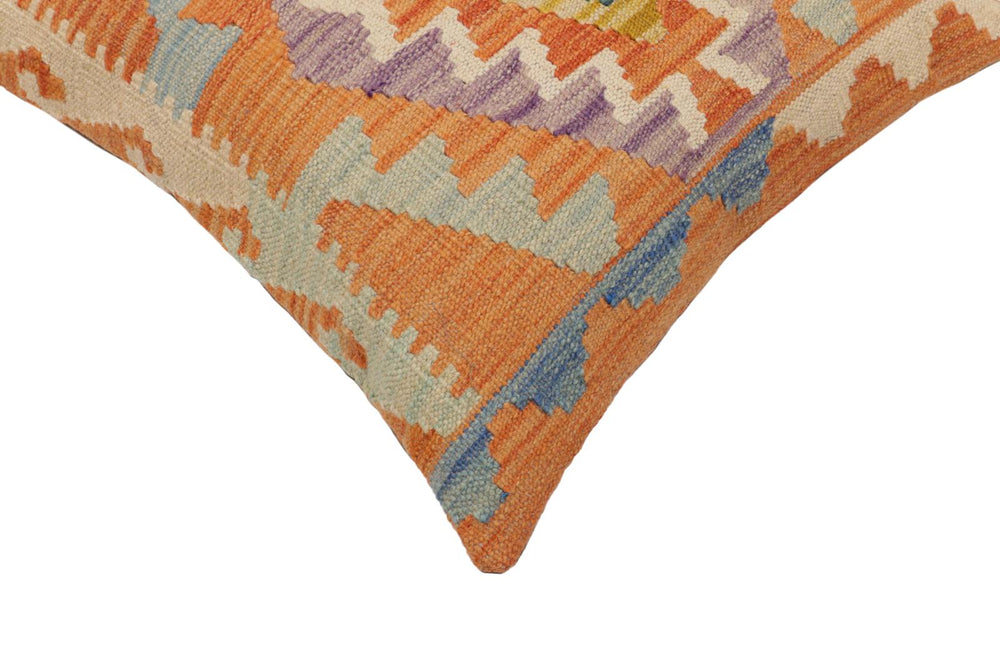 handmade Traditional Pillow Orange Blue Hand-Woven SQUARE 100% WOOL  Hand woven turkish pillow  PILLOW