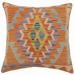 handmade Traditional Pillow Orange Blue Hand-Woven SQUARE 100% WOOL  Hand woven turkish pillow  PILLOW