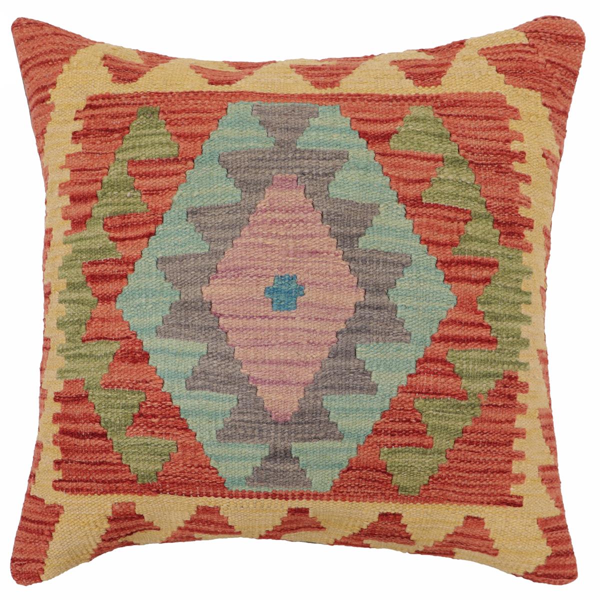 20x20 hand woven kilim throw pillow in beige, red and blue - Boho Chic Ball