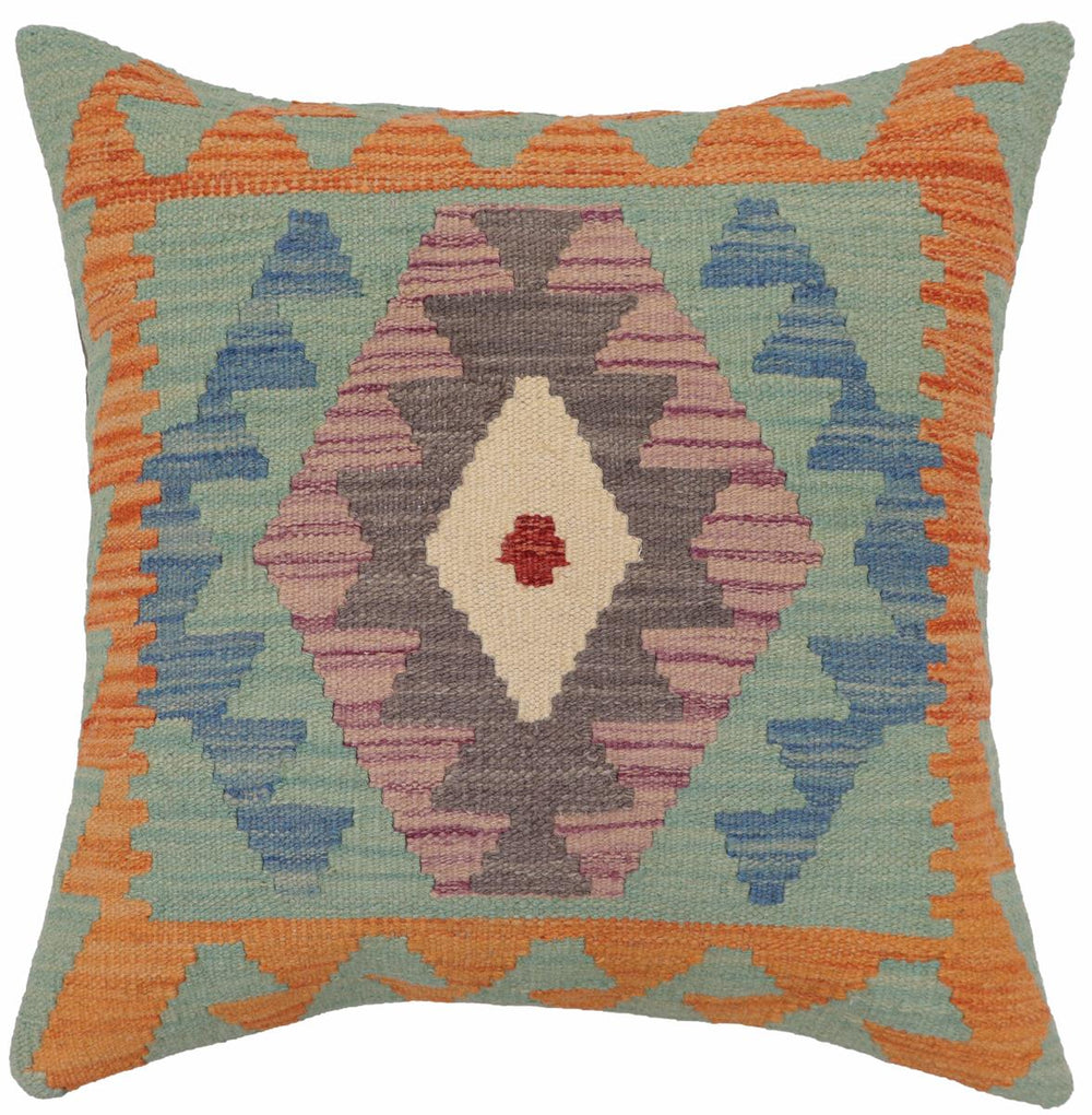 handmade Traditional Pillow Blue Gray Hand-Woven SQUARE 100% WOOL  Hand woven turkish pillow  PILLOW
