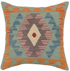 handmade Traditional Pillow Blue Gray Hand-Woven SQUARE 100% WOOL  Hand woven turkish pillow  PILLOW