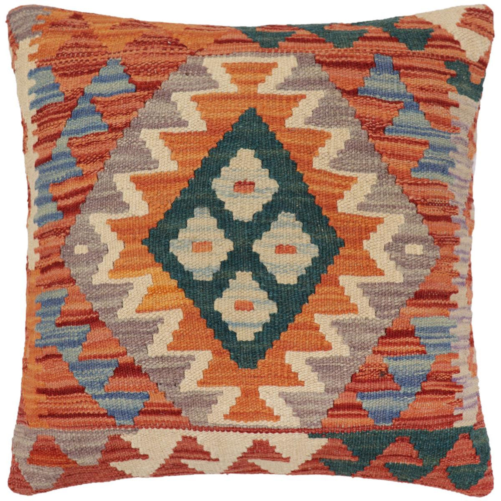 handmade Traditional Pillow Rust Blue Hand-Woven SQUARE 100% WOOL  Hand woven turkish pillow  PILLOW