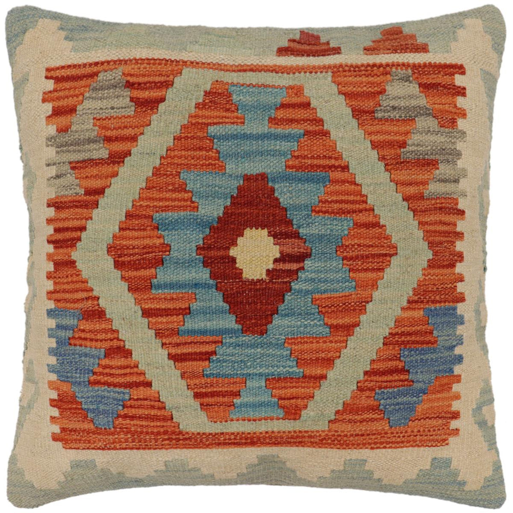 handmade Traditional Pillow Rust Blue Hand-Woven SQUARE 100% WOOL  Hand woven turkish pillow  PILLOW