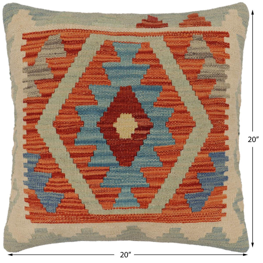 handmade Traditional Pillow Rust Blue Hand-Woven SQUARE 100% WOOL  Hand woven turkish pillow  PILLOW