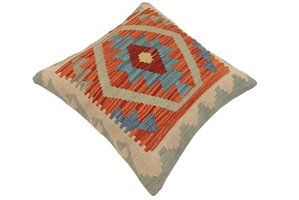 handmade Traditional Pillow Rust Blue Hand-Woven SQUARE 100% WOOL  Hand woven turkish pillow  PILLOW