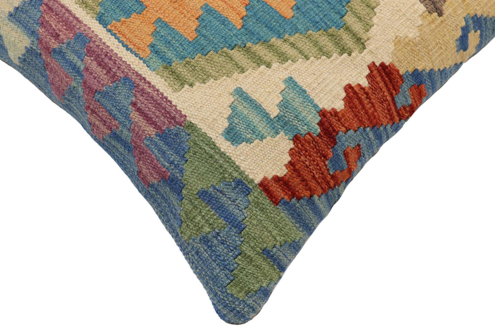 handmade Traditional Pillow Blue Rust Hand-Woven SQUARE 100% WOOL  Hand woven turkish pillow  PILLOW
