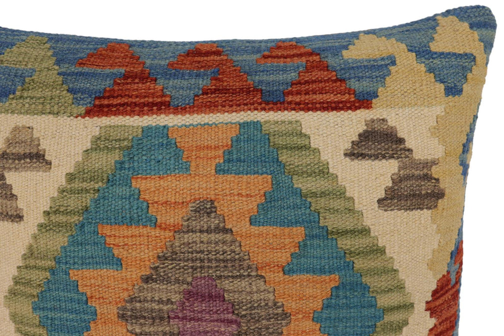 handmade Traditional Pillow Blue Rust Hand-Woven SQUARE 100% WOOL  Hand woven turkish pillow  PILLOW