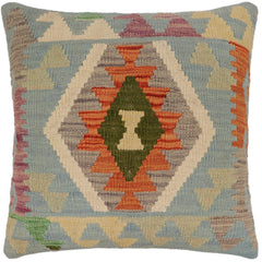handmade Traditional Pillow Blue Rust Hand-Woven SQUARE 100% WOOL  Hand woven turkish pillow  PILLOW