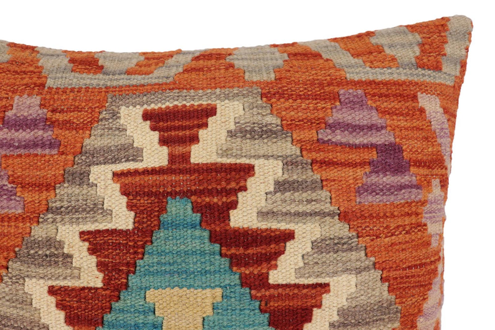 handmade Traditional Pillow Rust Blue Hand-Woven SQUARE 100% WOOL Hand woven turkish pillow2 x 2