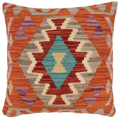 handmade Traditional Pillow Rust Blue Hand-Woven SQUARE 100% WOOL Hand woven turkish pillow2 x 2
