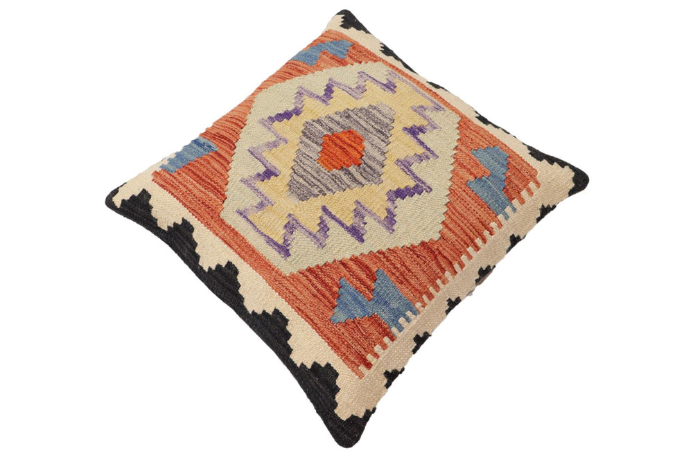 handmade Traditional Pillow Rust Blue Hand-Woven SQUARE 100% WOOL Hand woven turkish pillow2 x 2