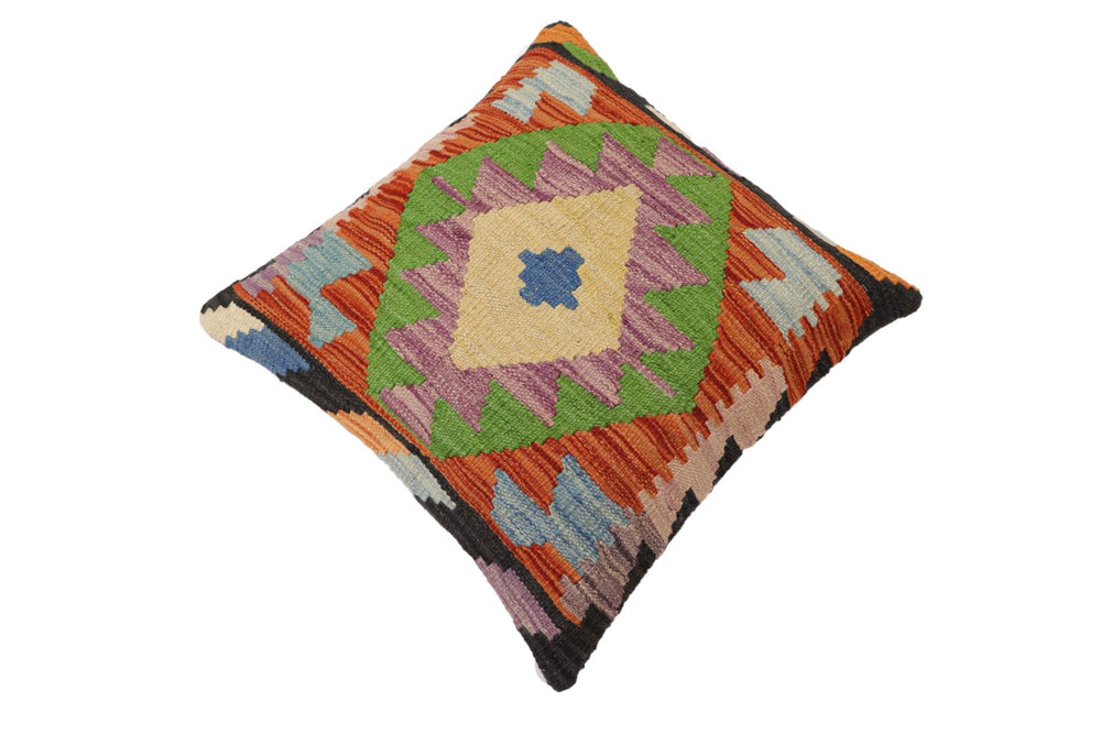 handmade Traditional Pillow Rust Blue Hand-Woven SQUARE 100% WOOL Hand woven turkish pillow2 x 2