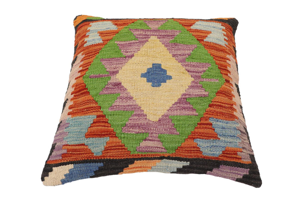 handmade Traditional Pillow Rust Blue Hand-Woven SQUARE 100% WOOL Hand woven turkish pillow2 x 2