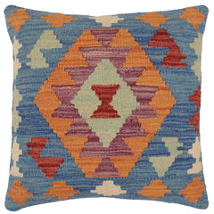 handmade Traditional Pillow Blue Red Hand-Woven SQUARE 100% WOOL Hand woven turkish pillow2 x 2
