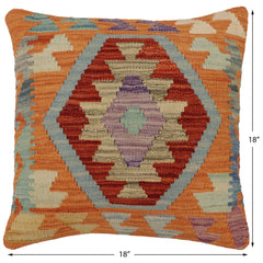 handmade Traditional Pillow Rust Blue Hand-Woven SQUARE 100% WOOL Hand woven turkish pillow2 x 2