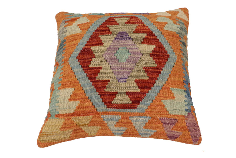 handmade Traditional Pillow Rust Blue Hand-Woven SQUARE 100% WOOL Hand woven turkish pillow2 x 2