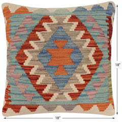 handmade Traditional Pillow Rust Blue Hand-Woven SQUARE 100% WOOL Hand woven turkish pillow2 x 2