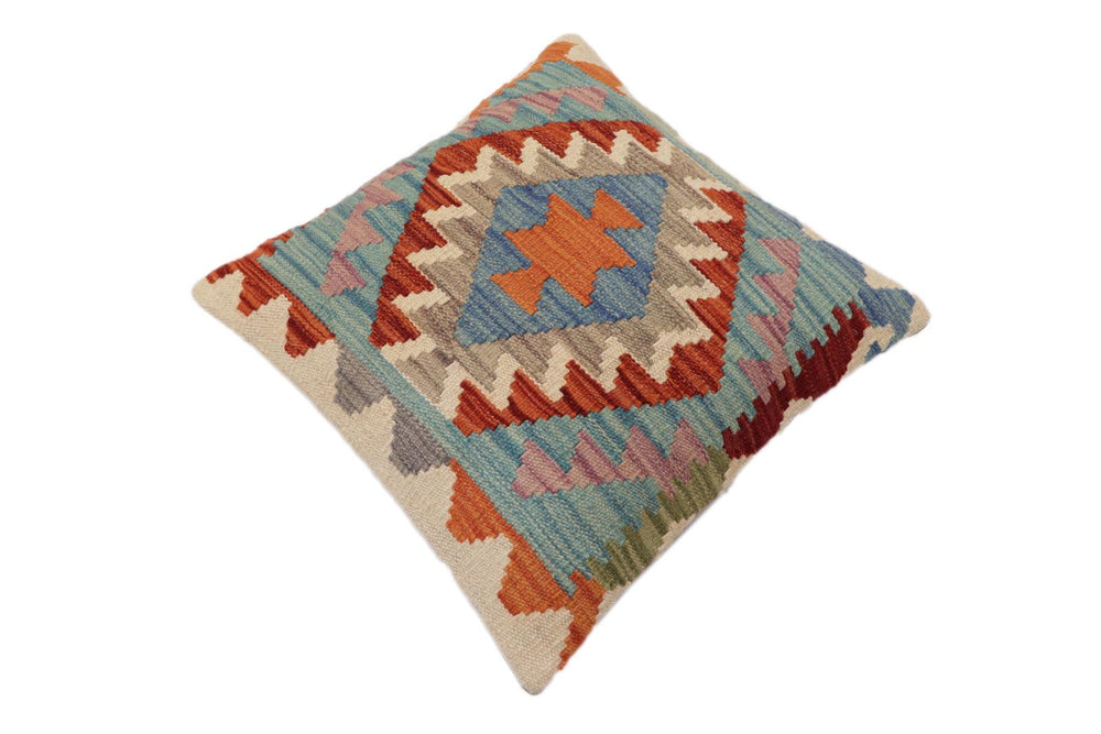 handmade Traditional Pillow Rust Blue Hand-Woven SQUARE 100% WOOL Hand woven turkish pillow2 x 2