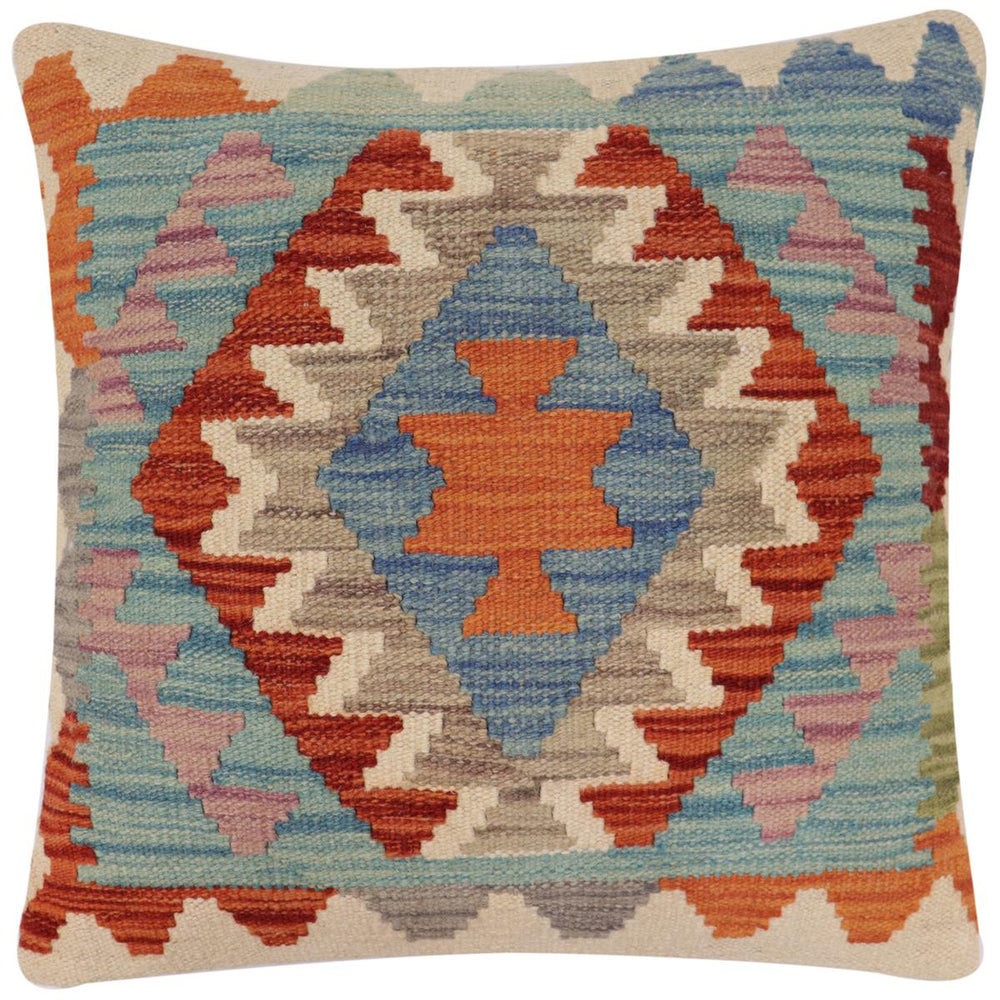 handmade Traditional Pillow Rust Blue Hand-Woven SQUARE 100% WOOL Hand woven turkish pillow2 x 2