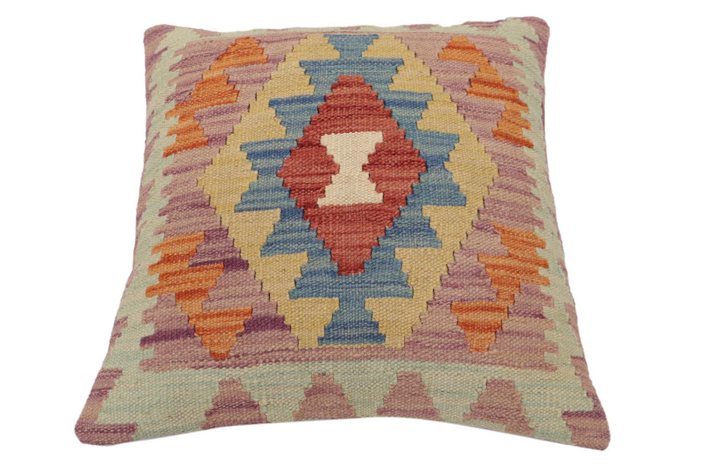 handmade Traditional Pillow Red Blue Hand-Woven SQUARE 100% WOOL  Hand woven turkish pillow  2 x 2