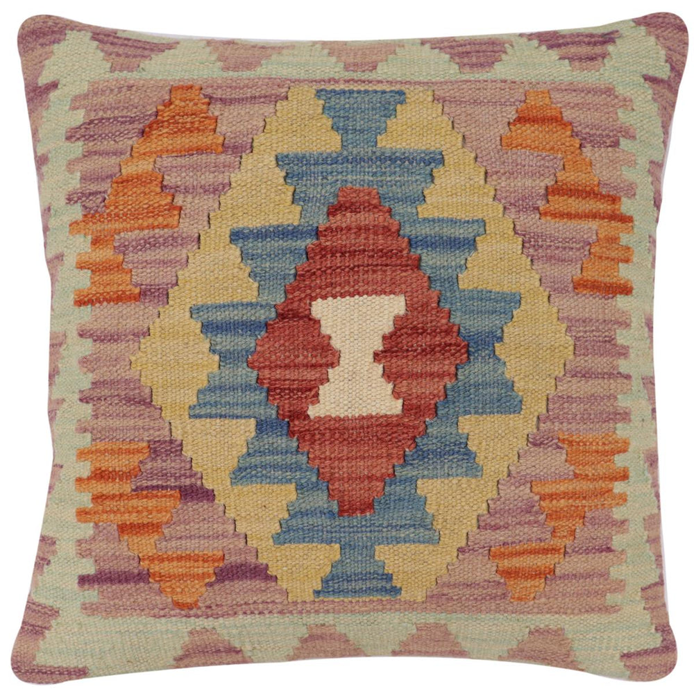 handmade Traditional Pillow Red Blue Hand-Woven SQUARE 100% WOOL  Hand woven turkish pillow  2 x 2