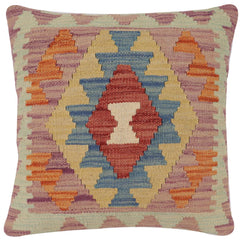 handmade Traditional Pillow Red Blue Hand-Woven SQUARE 100% WOOL  Hand woven turkish pillow  2 x 2