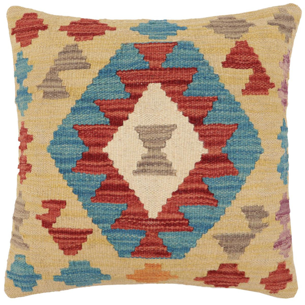 handmade Traditional Pillow Rust Blue Hand-Woven SQUARE 100% WOOL  Hand woven turkish pillow  2 x 2