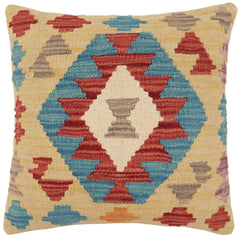 handmade Traditional Pillow Rust Blue Hand-Woven SQUARE 100% WOOL  Hand woven turkish pillow  2 x 2