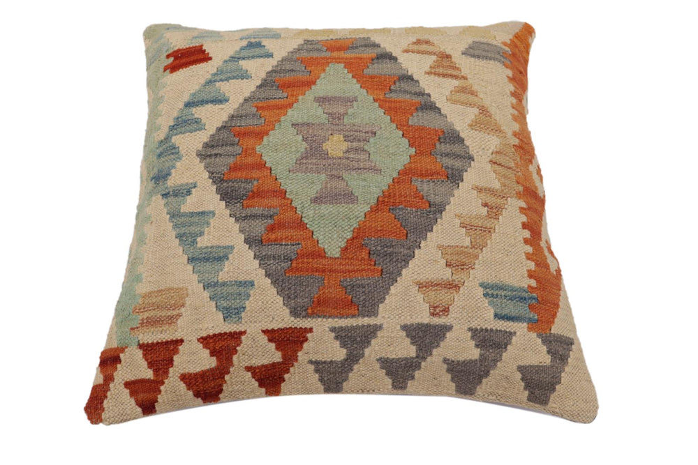 handmade Traditional Pillow Beige Rust Hand-Woven SQUARE 100% WOOL Hand woven turkish pillow2 x 2