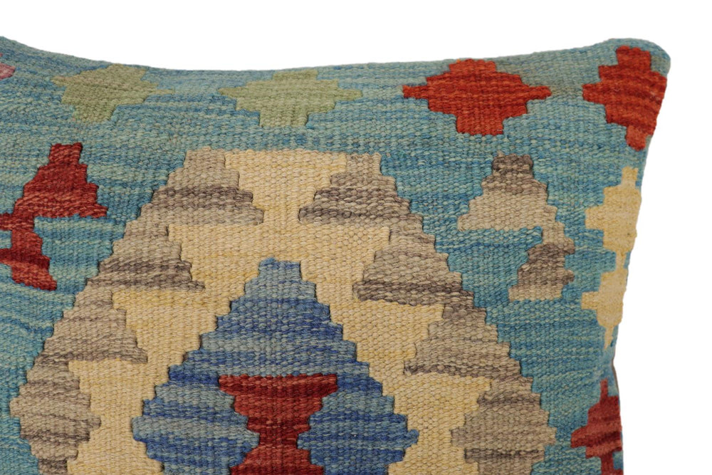 handmade Traditional Pillow Blue Red Hand-Woven SQUARE 100% WOOL Hand woven turkish pillow2 x 2