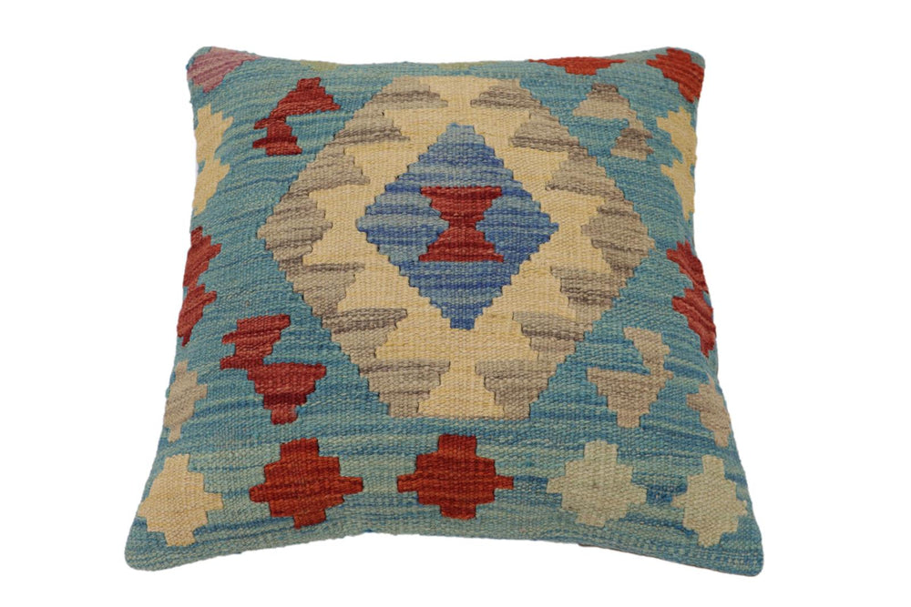 handmade Traditional Pillow Blue Red Hand-Woven SQUARE 100% WOOL Hand woven turkish pillow2 x 2