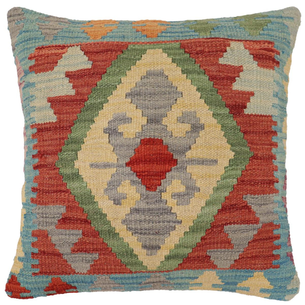 handmade Traditional Pillow Red Blue Hand-Woven SQUARE 100% WOOL Hand woven turkish pillow2 x 2