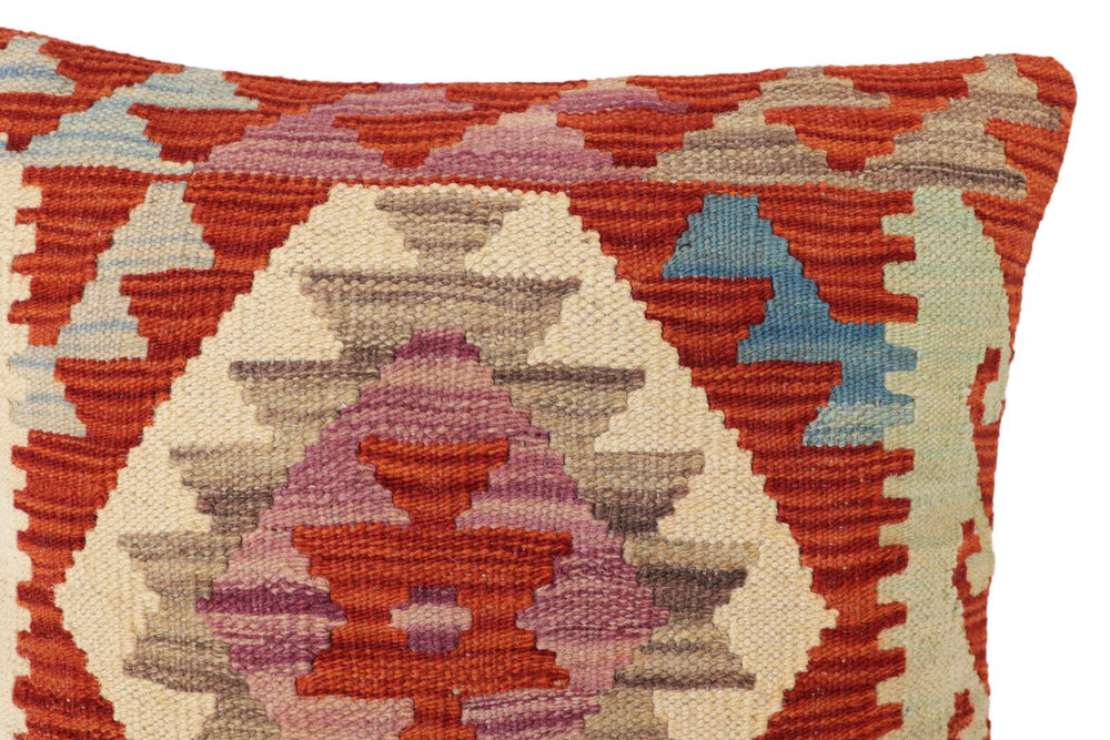 handmade Traditional Pillow Rust Blue Hand-Woven SQUARE 100% WOOL Hand woven turkish pillow2 x 2