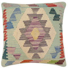 handmade Traditional Pillow Blue Rust Hand-Woven SQUARE 100% WOOL  Hand woven turkish pillow  2 x 2