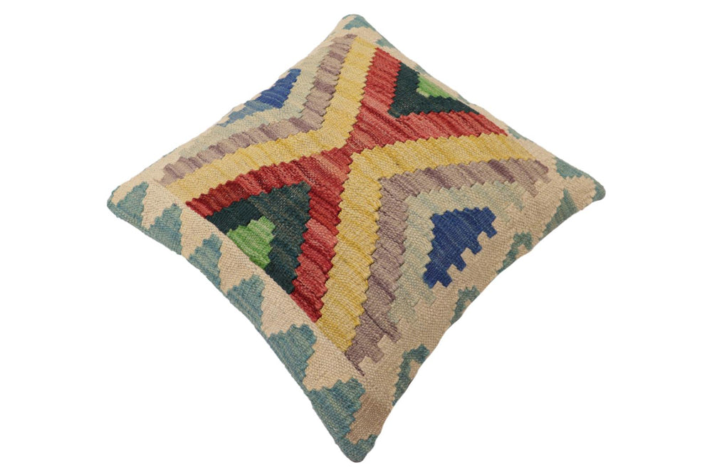 handmade Traditional Pillow Blue Beige Hand-Woven SQUARE 100% WOOL Hand woven turkish pillow2 x 2