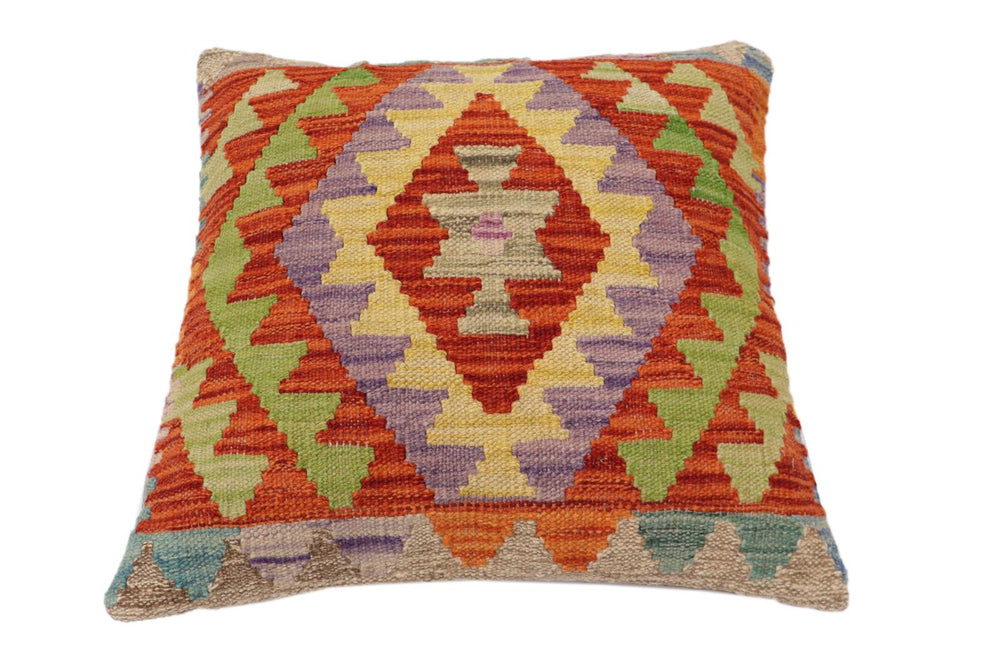 handmade Traditional Pillow Rust Blue Hand-Woven SQUARE 100% WOOL Hand woven turkish pillow2 x 2