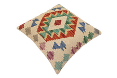 handmade Traditional Pillow Beige Rust Hand-Woven SQUARE 100% WOOL  Hand woven turkish pillow  2 x 2