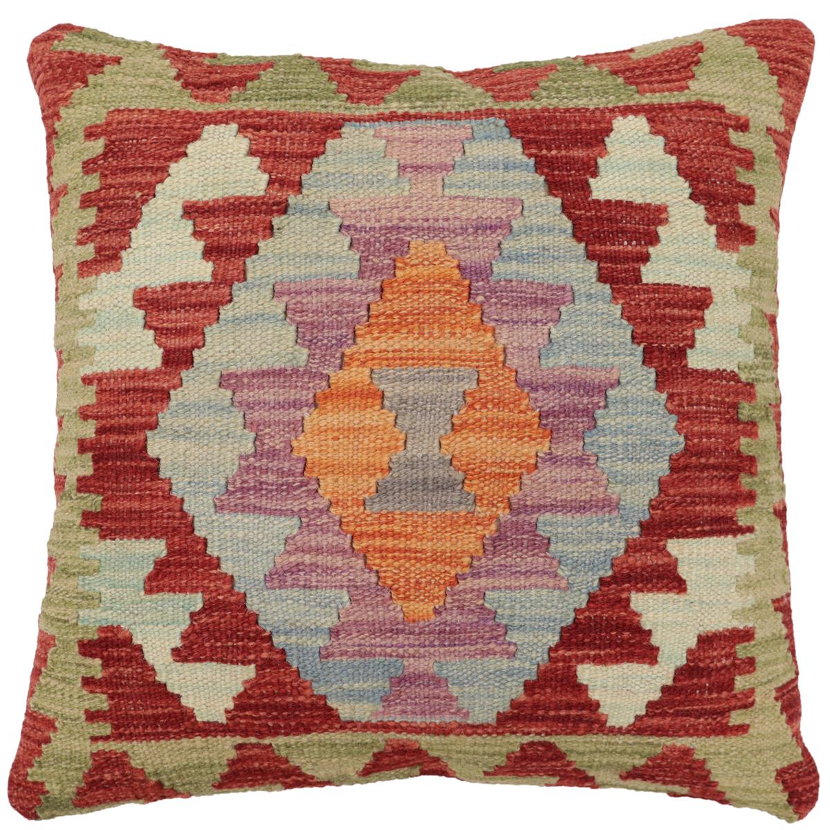 handmade Traditional Pillow Red Blue Hand-Woven SQUARE 100% WOOL  Hand woven turkish pillow  2 x 2