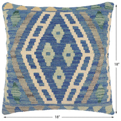handmade Traditional Pillow Blue Gray Hand-Woven SQUARE 100% WOOL Hand woven turkish pillow2 x 2