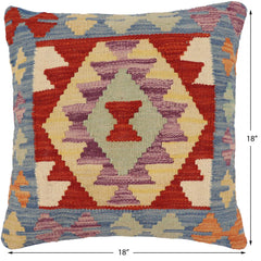 handmade Traditional Pillow Blue Rust Hand-Woven SQUARE 100% WOOL Hand woven turkish pillow2 x 2