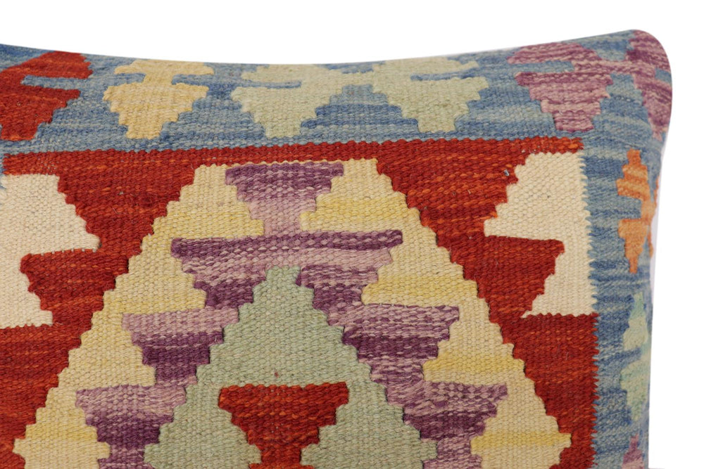 handmade Traditional Pillow Blue Rust Hand-Woven SQUARE 100% WOOL Hand woven turkish pillow2 x 2